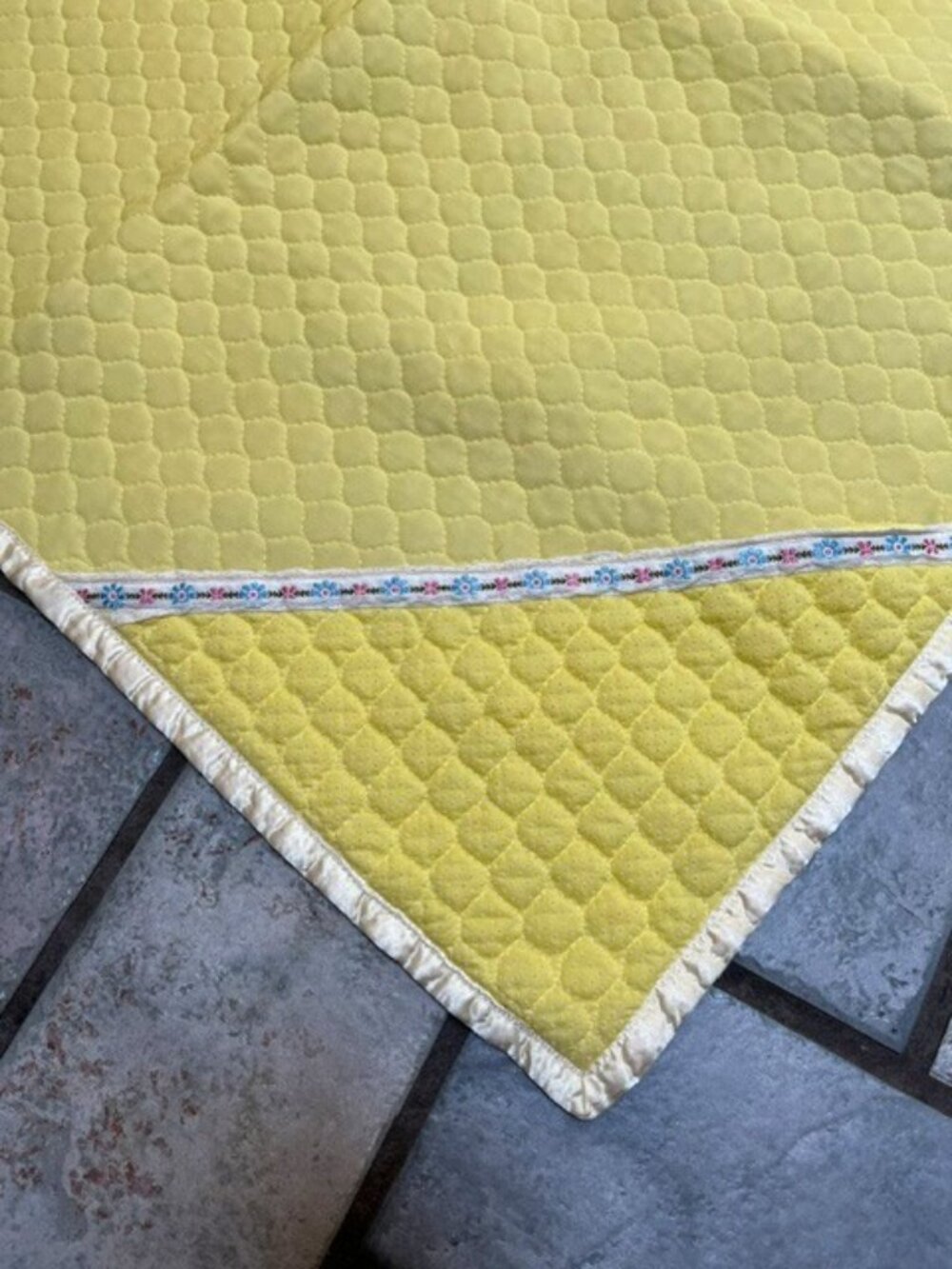 Vintage Baby Blanket Yellow Dotted Swiss